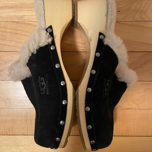 Ugg shearling lined wooden black suede clogs